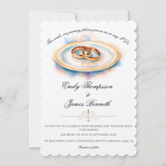 Invitation Elégante aquarelle Golden Rose Mariage Cercles (Devant)