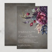 Invitation Elégante aquarelle gothique Mariage floral (Devant / Derrière)