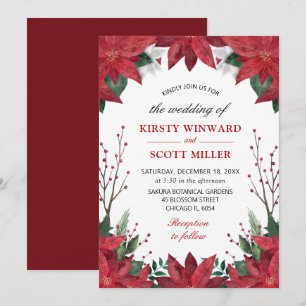 Invitation Elégante aquarelle hiver rouge Poinsettia Mariage
