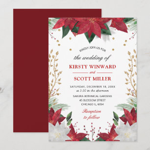 Invitation Elégante aquarelle hiver rouge Poinsettia Mariage