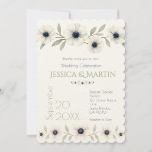 Invitation Elégante aquarelle ivoire marine bleu Mariage d'an