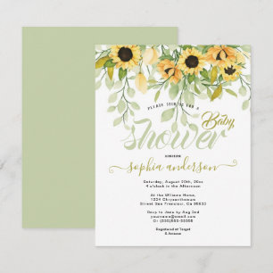 Invitation Elégante aquarelle jardin Baby shower de tournesol