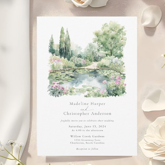 Invitation Elégante aquarelle Jardin d'été Paysage Mariage