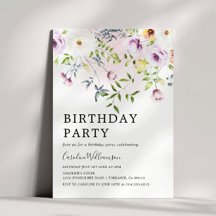 Invitation Elégante aquarelle jardin fleurs fête d'anniversai