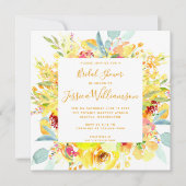 Invitation Elégante aquarelle jaune Fête des mariées florale (Devant)