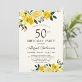 Invitation Elégante aquarelle jaune florale 50e anniversaire (Debout devant)