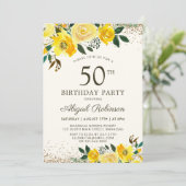 Invitation Elégante aquarelle Jaune Florale 50e anniversaire (Debout devant)