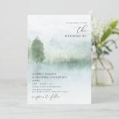 Invitation Elégante aquarelle lac et arbres Mariage Invitati (Debout devant)