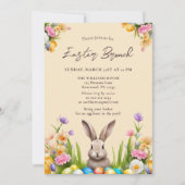 Invitation Elégante aquarelle Lapin Floral Pâques (Devant)