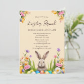 Invitation Elégante aquarelle Lapin Floral Pâques (Debout devant)