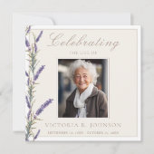 Invitation Elégante aquarelle Lavande Célébration de la vie (Devant)