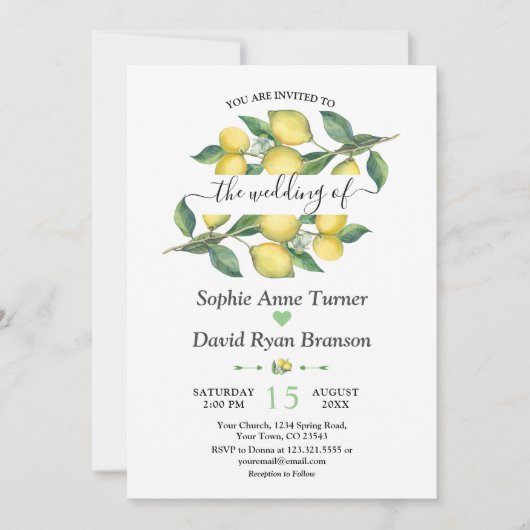 Invitation Elégante aquarelle Lemon Mariage méditerranéen (Devant)