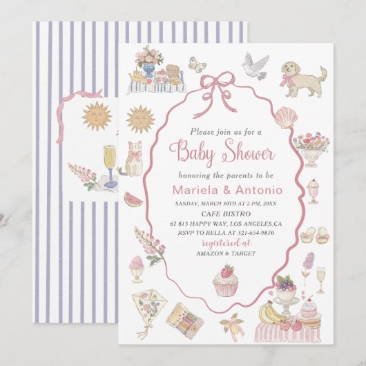 Invitation Elégante aquarelle Lilac fleurs Baby shower Invi (Devant / Derrière)