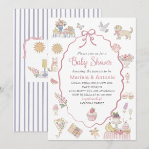 Invitation Elégante aquarelle Lilac fleurs Baby shower Invi