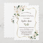 Invitation Elégante aquarelle Magnolia Fleurs Christening (Devant / Derrière)