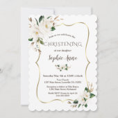 Invitation Elégante aquarelle Magnolia Fleurs Christening (Devant)