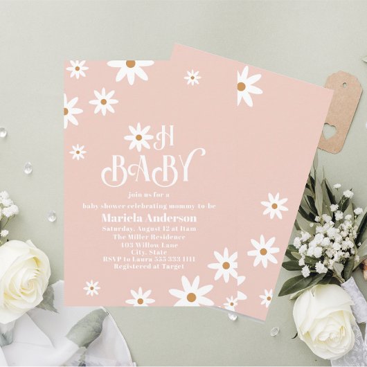 Invitation Elégante aquarelle marguerite bébé en fleur Baby S