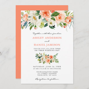 Invitation Elégante aquarelle Mariage de corail floral