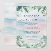 Invitation Elégante aquarelle Mariage Tropical (Devant / Derrière)