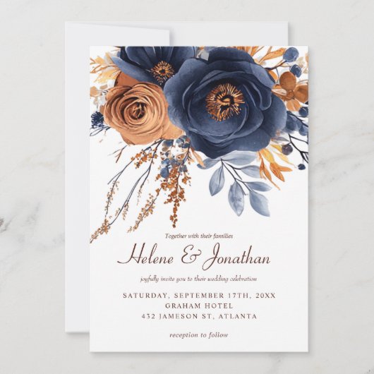 Invitation Elégante aquarelle marine bleu Mariage en terre cu (Devant)