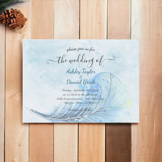 Invitation Elégante aquarelle marine Bleu Script Mariage mode