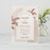 Invitation Elégante aquarelle marron feuille boho arch or (Debout devant)