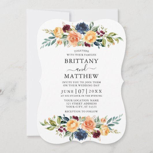 Invitation Elégante aquarelle Mixte de verdure Florale Mariag (Devant)