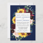 Invitation Elégante aquarelle Mixte Mariage bleu à cadre flor (Devant)