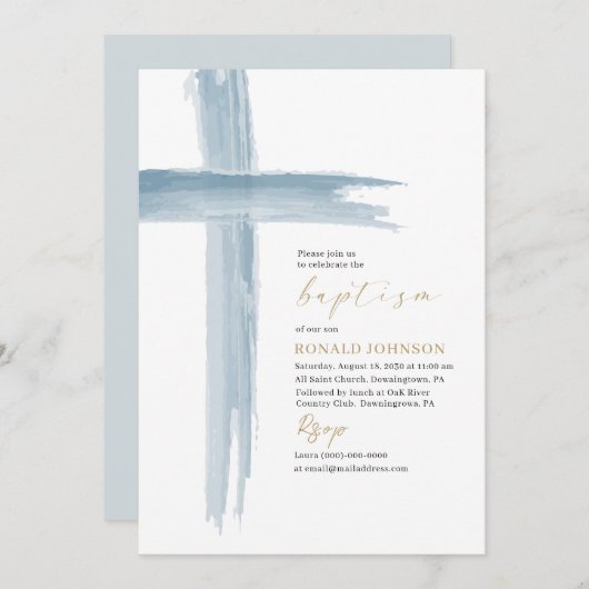 Invitation Elégante aquarelle moderne Baptism Cross (Devant / Derrière)