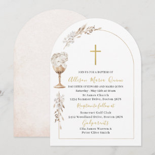 Invitation Elégante Aquarelle moderne Beige Angel Baptême
