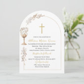 Invitation Elégante Aquarelle moderne Beige Angel Baptême (Debout devant)