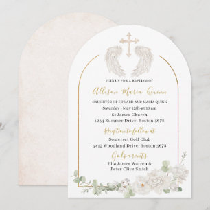 Invitation Elégante Aquarelle moderne Beige Angel Baptême Inv