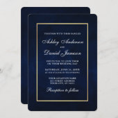 Invitation Elégante aquarelle moderne bleu or Mariage Rd (Devant / Derrière)