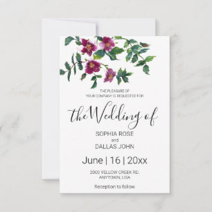 Invitation Elégante aquarelle moderne fleur sauvage rose fonc