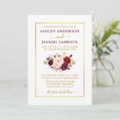 Invitation Elégante aquarelle moderne Floral Bourgogne Mariag (Debout devant)