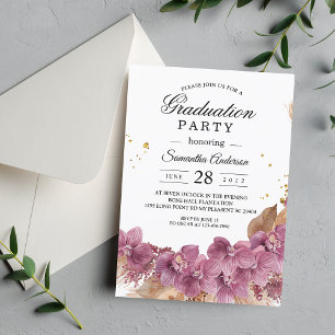 Invitation Elégante aquarelle moderne Orchidée rose & Pampas