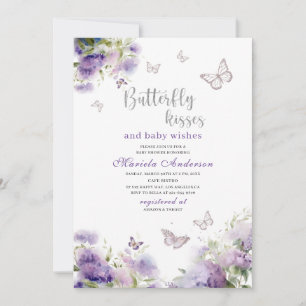 Invitation Elégante aquarelle moderne papillon baisers bébé S