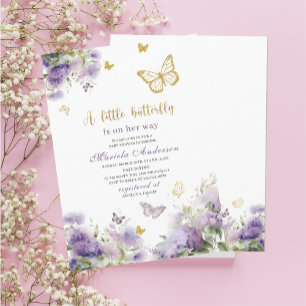 Invitation Elégante aquarelle moderne papillon baisers bébé S