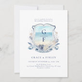 Invitation Elégante aquarelle Monogram Crest Beach Mariage (Devant)