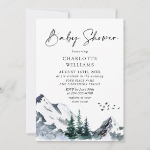 Invitation Elégante Aquarelle Montagnes Baby shower NEUTRE