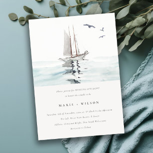 Invitation Elégante aquarelle Nautique voile Mariage