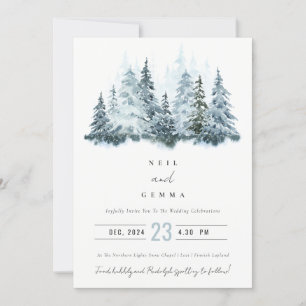 Invitation Elégante aquarelle neige hiver Mariage de pin
