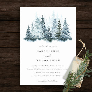 Invitation Elégante aquarelle neige hiver Mariage de pin