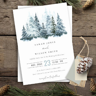Invitation Elégante aquarelle neige hiver Mariage de pin
