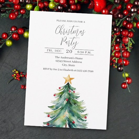 Invitation Elégante aquarelle Noël Arbre de Noël Fête