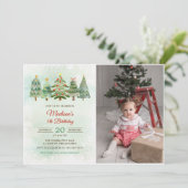 Invitation Elégante aquarelle Noël Arbre fête d'anniversaire (Debout devant)