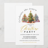 Invitation Elégante aquarelle Noël Arbres de vacances Fête (Devant / Derrière)
