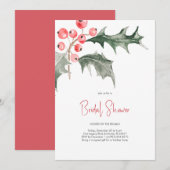 Invitation Elégante aquarelle Noël Holly Fête des mariées (Devant / Derrière)