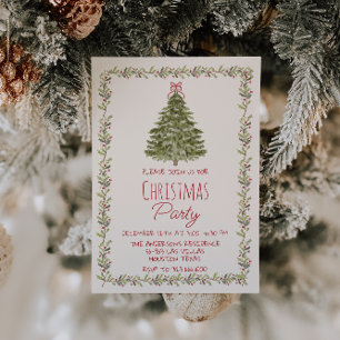 Invitation Elégante aquarelle Noël Holly FrameTree Party