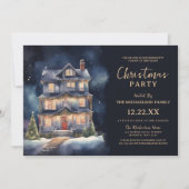 Invitation Elégante aquarelle Noël Maison fête (Devant)